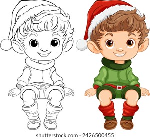 Vector illustration of an elf, colored and outlined.