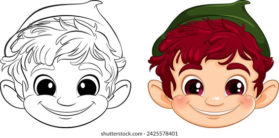 "Vector illustration of an elf, outlined and colored."