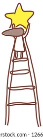 A vector illustration of an elf standing on a ladder