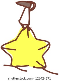 A vector illustration of an elf standing an a star