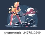 Vector illustration of Elf warrior archer with an elven appearance, poised with a bow and arrow under the moonlight.
