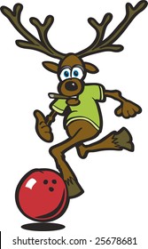 Vector illustration of an elk bowling with a red bowling ball.