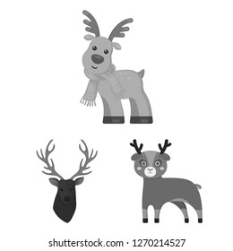Vector illustration of elk and head icon. Set of elk and stag stock vector illustration.