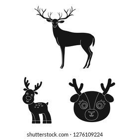 Vector illustration of elk and head logo. Set of elk and stag vector icon for stock.