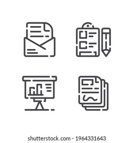 Ilustración vectorial de correo electrónico, portapapeles, presentación, icono de documento. Icono simple con estilo de diseño de línea