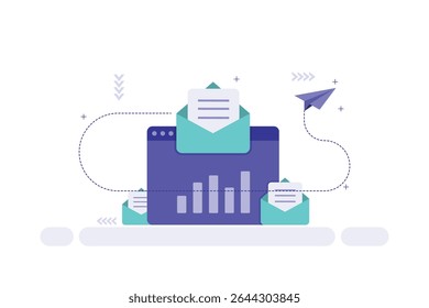 Vector illustration of Email Communication Flow – Envelopes and Paper Airplane from Digital Interface