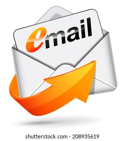 Vector illustration of email envelope icon with orange arrow