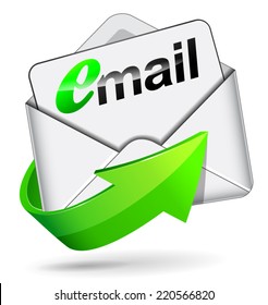 Vector illustration of email icon envelope with green arrow