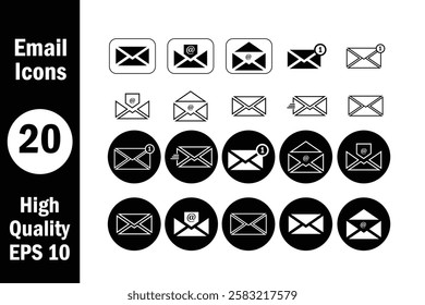 Vector illustration of Email Icon Set. Black and White high quality email icons.