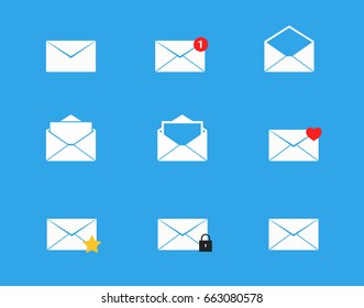 Vector illustration Email mailbox icons set of 9 envelopes for messages