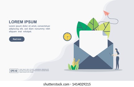 Vector illustration of email marketing & communication concept with "email marketing" digital advertising and media sign