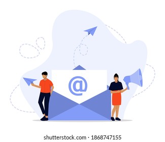 Vector Illustration, Email Marketing Concept, Showing creative campaign using email, Suitable for landing page, UI, web, App intro card, editorial, flyer, and banner