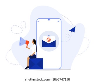 Vector Illustration, Email Marketing Concept, Showing creative campaign using email, Suitable for landing page, UI, web, App intro card, editorial, flyer, and banner