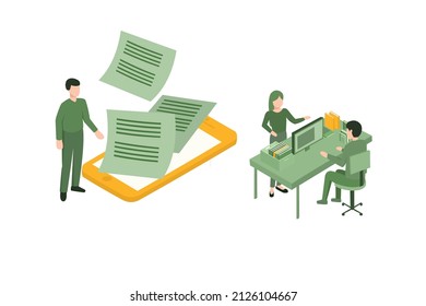 vector illustration of Email marketing, internet advertising concepts. Isometric concept of business e-documents, business report, business documents, working, management. Data storage. Flat Design