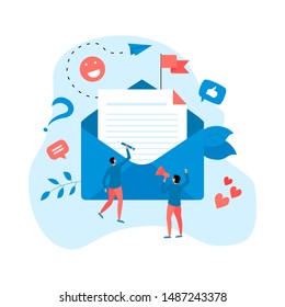 Vector illustration of email marketing & message concept with big letter in envelope with small digital agency managers