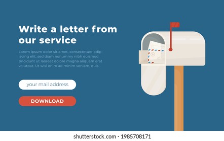 Vector illustration of email website design. Envelope with laptop virus protection software. Write a letter from our service.