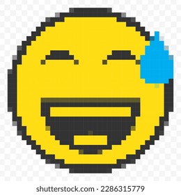 Vector illustration of embarrassed laugh emoticons in a pixel art 8 bit video game style. Simple design on transparent background (PNG).