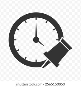 Vector illustration of embedded clock icon in dark color and transparent background(PNG).