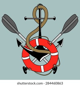 Vector illustration emblem anchor and ring-buoy