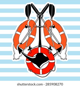 Vector illustration emblem anchor and ring-buoy