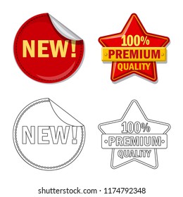 Vector illustration of emblem and badge icon. Collection of emblem and sticker stock symbol for web.