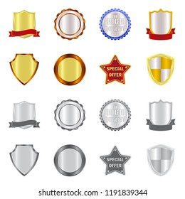 Vector illustration of emblem and badge icon. Collection of emblem and sticker stock symbol for web.
