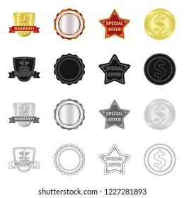 Vector illustration of emblem and badge icon. Set of emblem and sticker stock symbol for web.