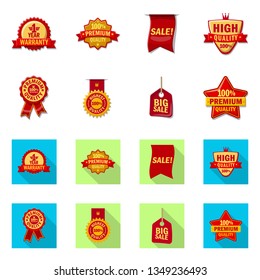 Vector illustration of emblem and badge icon. Collection of emblem and sticker vector icon for stock.