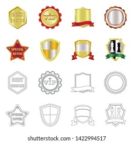 Vector illustration of emblem and badge icon. Set of emblem and sticker stock symbol for web.