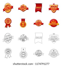 Vector illustration of emblem and badge logo. Set of emblem and sticker vector icon for stock.