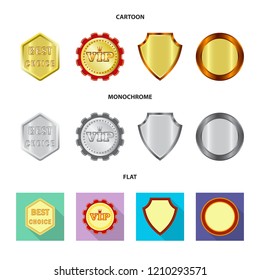 Vector illustration of emblem and badge sign. Set of emblem and sticker stock vector illustration.