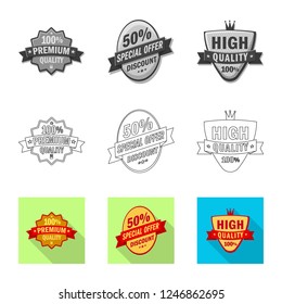 Vector illustration of emblem and badge sign. Collection of emblem and sticker stock symbol for web.