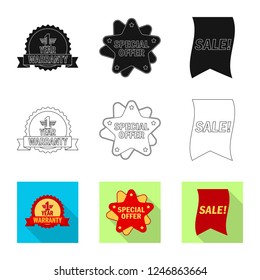 Vector illustration of emblem and badge sign. Set of emblem and sticker stock symbol for web.