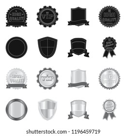 Vector illustration of emblem and badge symbol. Set of emblem and sticker stock symbol for web.