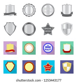 Vector illustration of emblem and badge symbol. Set of emblem and sticker vector icon for stock.