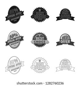 Vector illustration of emblem and badge symbol. Set of emblem and sticker stock vector illustration.
