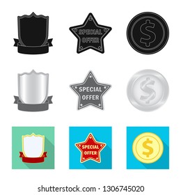 Vector illustration of emblem and badge symbol. Set of emblem and sticker vector icon for stock.