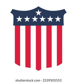 Vector illustration of emblem in colors of the USA flag. The flag appears to be flat with no folds or wrinkles. Patriotism, national holidays, or events celebrating American culture. Website designs