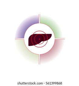 Vector illustration. The emblem, logo. The liver is under the gun. Four zones for the description. Different colors.