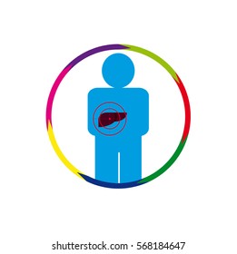 Vector illustration. The emblem, logo. Liver person at risk. healthy lifestyle. human contour. Five sections of a circle. Different colors.