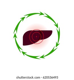 Vector illustration. The emblem, logo. The liver is under the gun. Seven in a circle of arrows. Different colors.