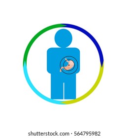 Vector illustration. The emblem, logo. Stomach person at risk. Healthy lifestyle. human kontur. four section along the contour. Different colors.