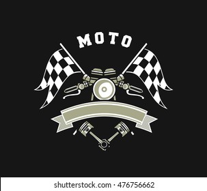 vector illustration emblem Racing, a motorcycle on a black background