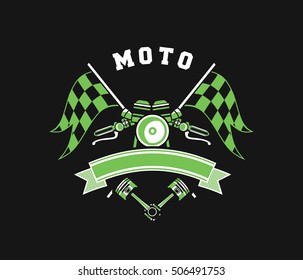 vector illustration emblem Racing, a motorcycle on a black background