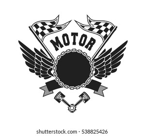 vector illustration emblem Racing, a motorcycle on a black background