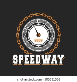 vector illustration emblem Racing, speedometer Black background