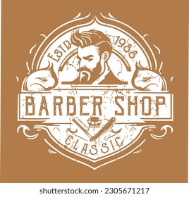 Vector illustration of emblem with reference to barber salon.