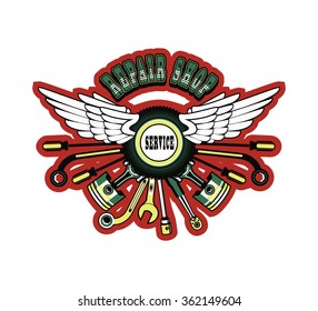 vector illustration emblem tire in retro style