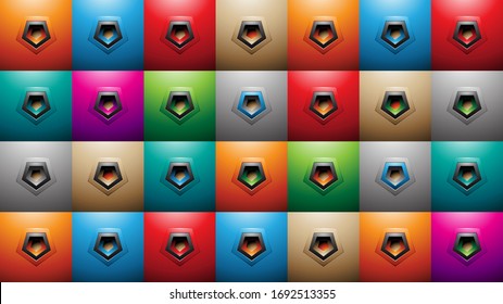 Ilustración vectorial de las formas de pentágono con relieve colorido