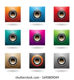 Vector Illustration of Embossed Round and Square Loudspeaker Icons isolated on a white background
